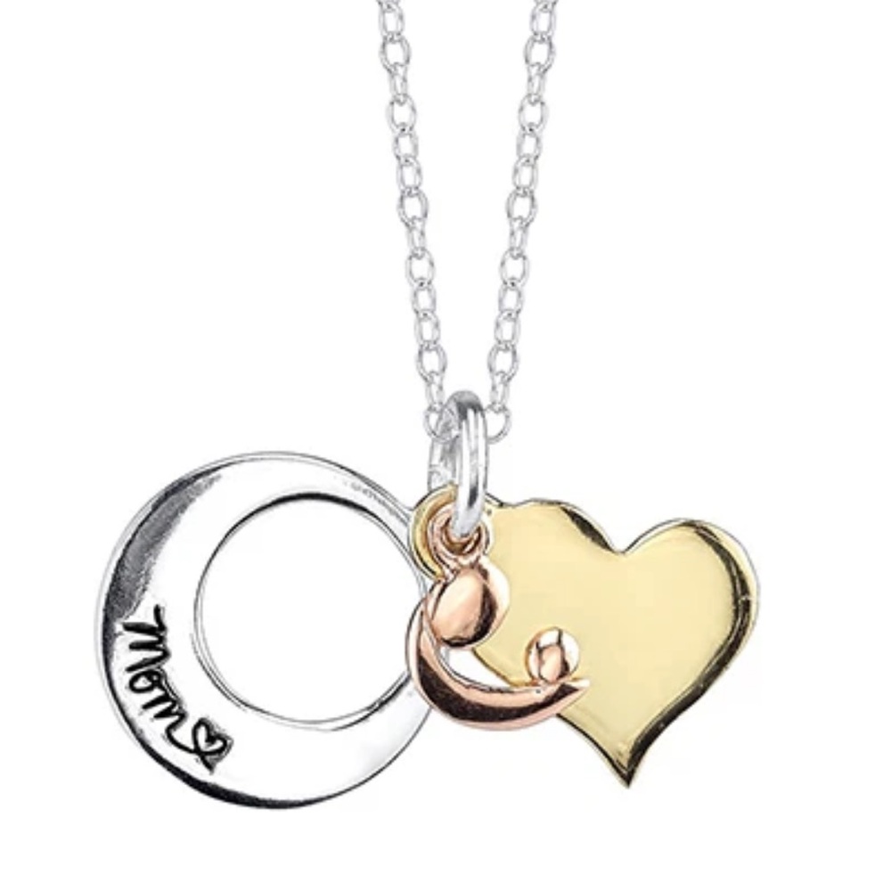 925 "Mom" Love You To The Moon & Back Charms Necklace